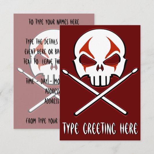 Rock & Roll Einladungen Personalisierte Drummerkar (Vorne/Hinten)