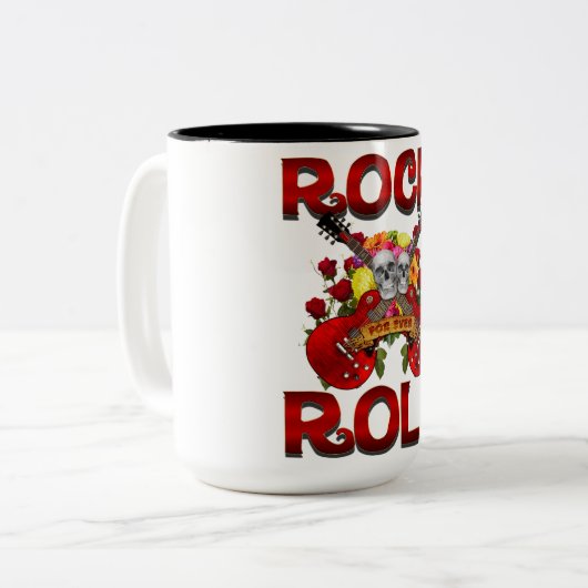 Rock Roll for Ever Skulls Zweifarbige Tasse (Vorderseite Links)
