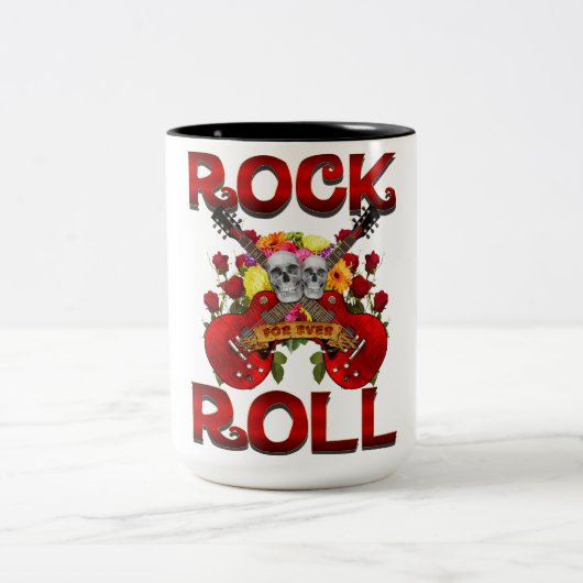 Rock Roll for Ever Skulls Zweifarbige Tasse (Mittel)