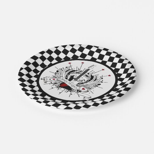 Rock & Roll Gitarre Geboren zum Rock Musician Part Pappteller (Schrägansicht)