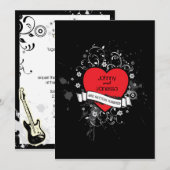 Rock & Roll Grungy Heart Music Themed Wedding Einladung (Vorne/Hinten)