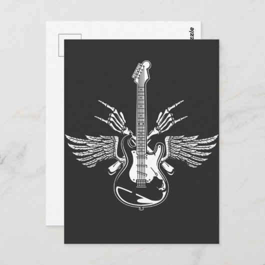 Rock Roll Guitar Player Skeleton Handwings Postkarte (Vorne/Hinten)