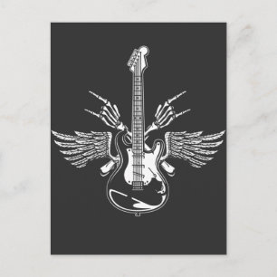 Rock Roll Guitar Player Skeleton Handwings Postkarte