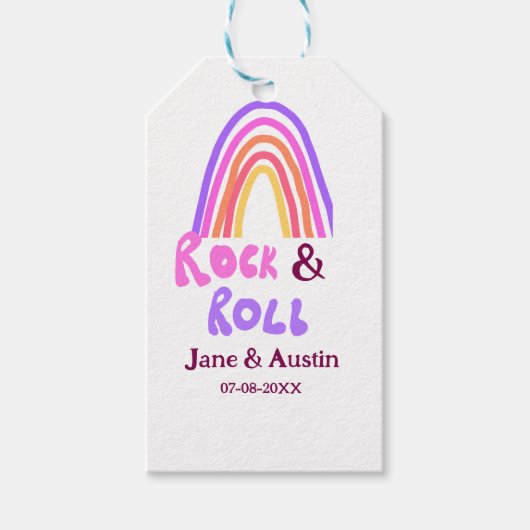 Rock & Roll Hochzeit fügen Pärchenname Retro Regen Geschenkanhänger (Vorderseite)