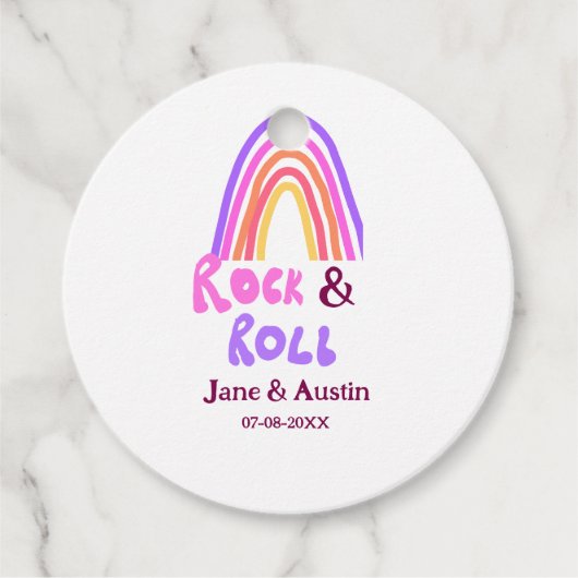 Rock & Roll Hochzeit fügen Pärchenname Retro Regen Geschenkanhänger (Vorderseite)