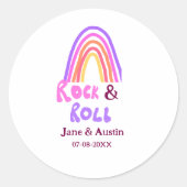 Rock & Roll Hochzeit fügen Pärchenname Retro Regen Runder Aufkleber (Vorderseite)