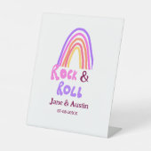 Rock & Roll Hochzeit fügen Pärchenname Retro Regen Sockelschild (Vorderseite)