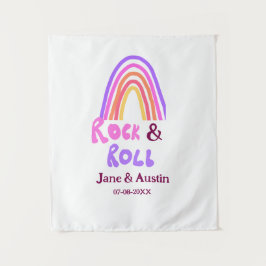 Rock & Roll Hochzeit fügen Pärchenname Retro Regen Wandteppich