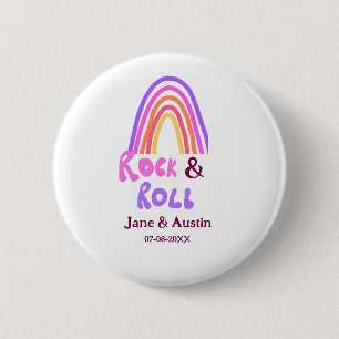 Rock & Roll-Hochzeit Paarname Retro-Regenbogen Button