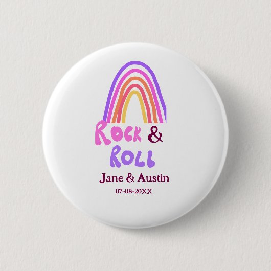 Rock & Roll-Hochzeit Paarname Retro-Regenbogen  Button (Vorderseite)