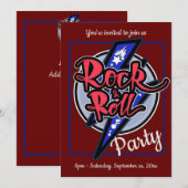 Rock & Roll Lightning Rotes Party Einladung (Vorne/Hinten)