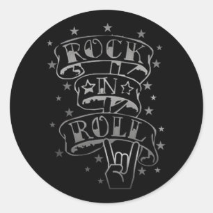 Rock & Roll-Logo-Aufkleber für Schwarz und Silber Runder Aufkleber