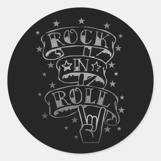 Rock & Roll-Logo-Aufkleber für Schwarz und Silber Runder Aufkleber (Vorderseite)