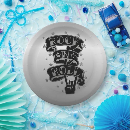 Rock & Roll-Logopapier für Schwarz und Silber 2 Te Pappteller (Party)
