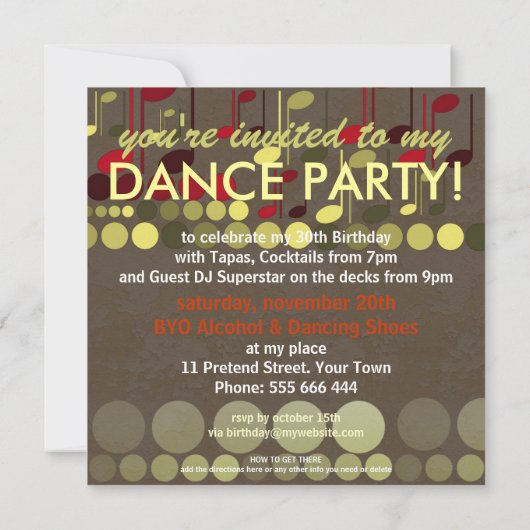 Rock & Roll Music Einladung zum Geburtstag (Rückseite)