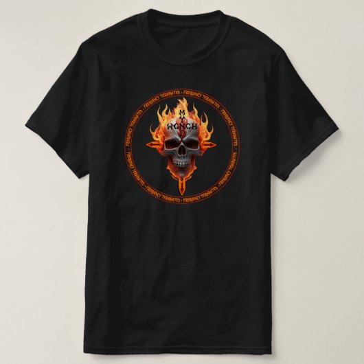 Rock & Roll Music Flaming Skull Heavy Metal Rocker T-Shirt (Design vorne)