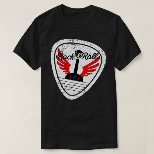Rock Roll Plektrum und Wings T-Shirt (Design vorne)