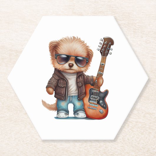 Rock Roll Puppy Dog (Zwei) Untersetzer (Vorderseite)