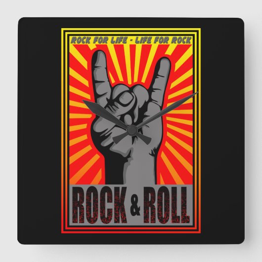 Rock & Roll Quadratische Wanduhr (Vorderseite)
