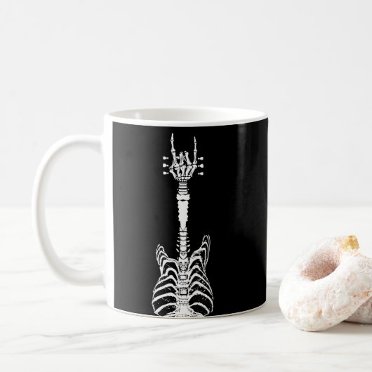 Rock & Roll Skeleton Gitarre Lover Geschenk Kaffeetasse (Mit Donut)