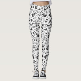Rock & Roll thematische Leggings - Schwarzweiß