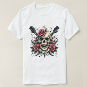Rock & Roll-Totenkopf-Tattoo-T-Shirt-Design T-Shirt