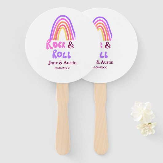 Rock & roll wedding add couple name retro rainbow  fächer (Vorne und Hinten)