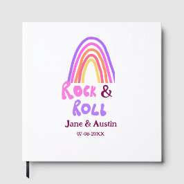 Rock & roll wedding add couple name retro rainbow  gästebuch