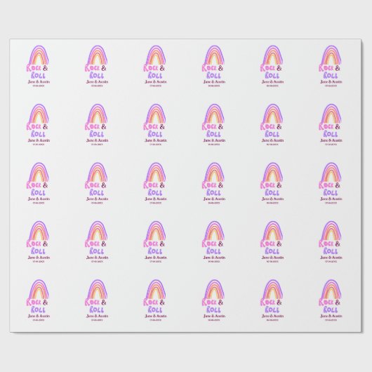 Rock & roll wedding add couple name retro rainbow geschenkpapier (Flach)