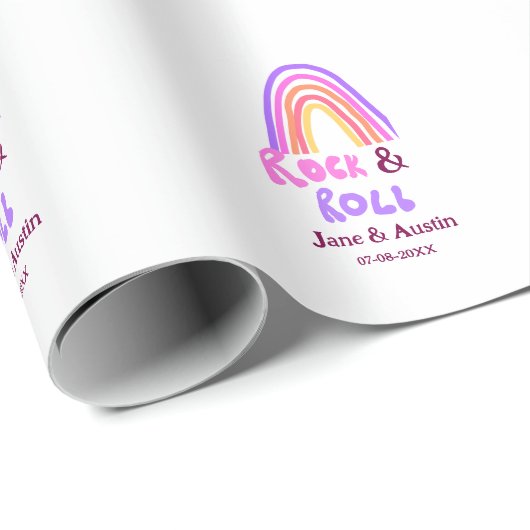 Rock & roll wedding add couple name retro rainbow  geschenkpapier (Rolleneckpunkt)