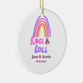 Rock & roll wedding add couple name retro rainbow  keramik ornament (Rechts)