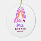 Rock & roll wedding add couple name retro rainbow  keramik ornament (Links)