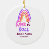 Rock & roll wedding add couple name retro rainbow  keramik ornament (Hinten)