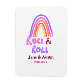 Rock & roll wedding add couple name retro rainbow  magnet