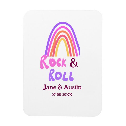 Rock & roll wedding add couple name retro rainbow magnet (Vertikal)