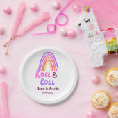 Rock & roll wedding add couple name retro rainbow pappteller (Party)