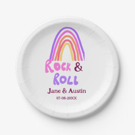 Rock & roll wedding add couple name retro rainbow  pappteller