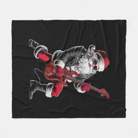 Rock & Roll Weihnachtsmann-Claus Gitarrist Fleecedecke (Vorderseite (Horizontal))