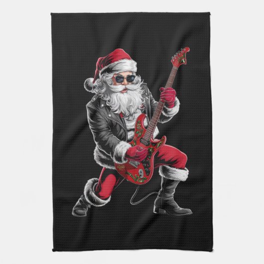 Rock & Roll Weihnachtsmann-Claus Gitarrist Geschirrtuch (Vertikal)