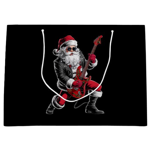 Rock & Roll Weihnachtsmann-Claus Gitarrist Große Geschenktüte (Vorderseite)