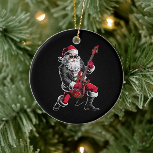 Rock & Roll Weihnachtsmann-Claus Gitarrist Keramik Ornament (Baum)