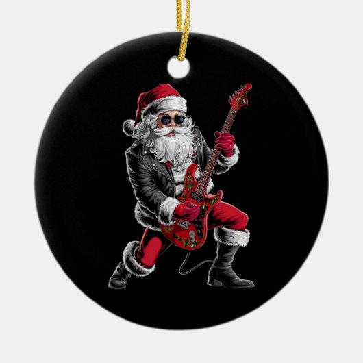 Rock & Roll Weihnachtsmann-Claus Gitarrist Keramik Ornament (Vorne)