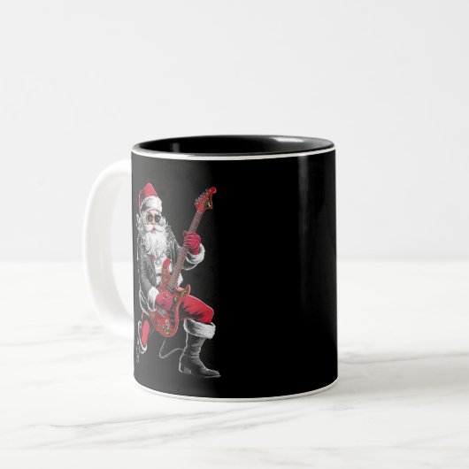 Rock & Roll Weihnachtsmann-Claus Gitarrist Zweifarbige Tasse (Vorderseite Links)
