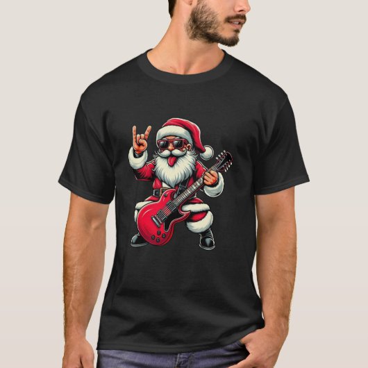 Rock Roll Weihnachtsmann Gitarrenspieler Männer T-Shirt (Vorderseite)