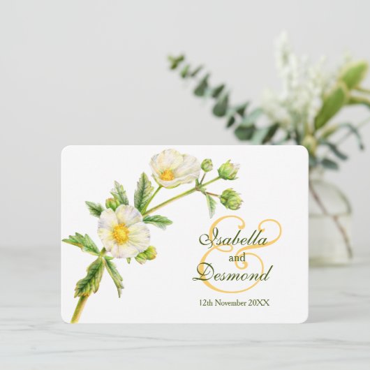 Rock Rose Aquarellkunst Grüne Hochzeit Einladung (Stehend Vorderseite)