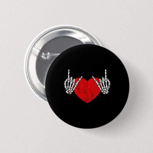 Rock Skeleton Hand Heart Rock and Roll Button (Vorne & Hinten)
