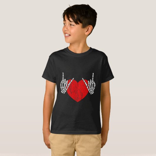 Rock Skeleton Hand Heart Rock and Roll T-Shirt (Vorne ganz)