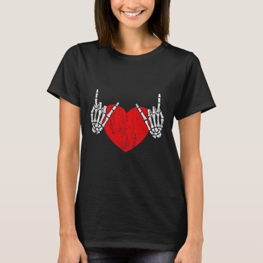 Rock Skeleton Hand Heart Rock and Roll T-Shirt (Vorderseite)