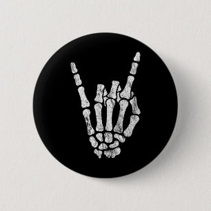 Rock Skeleton Hand Rock'n'Roll Metal Distressed Ha Button