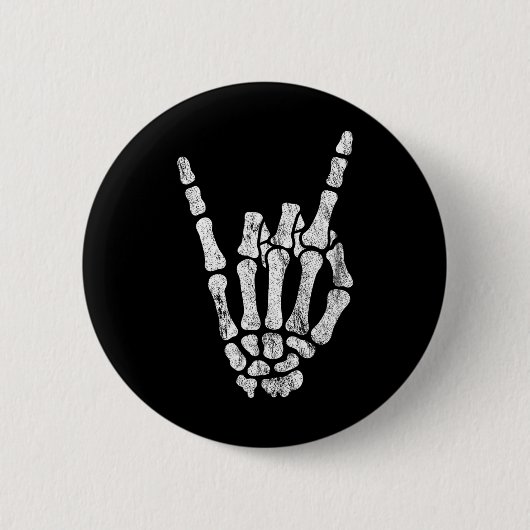 Rock Skeleton Hand Rock'n'Roll Metal Distressed Ha Button (Vorderseite)